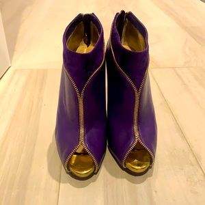 Purple open toe booties